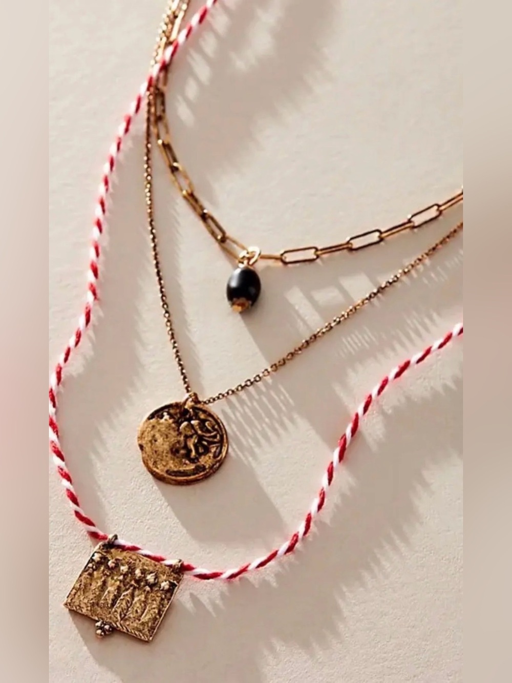 NWT Free People Lenker Layered Necklace - Red Braided - Picture 2 of 2